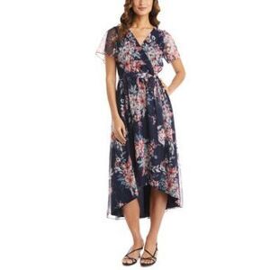 R & M Richards Plus Womens Floral Faux Wrap MIDI Dress Size 20W